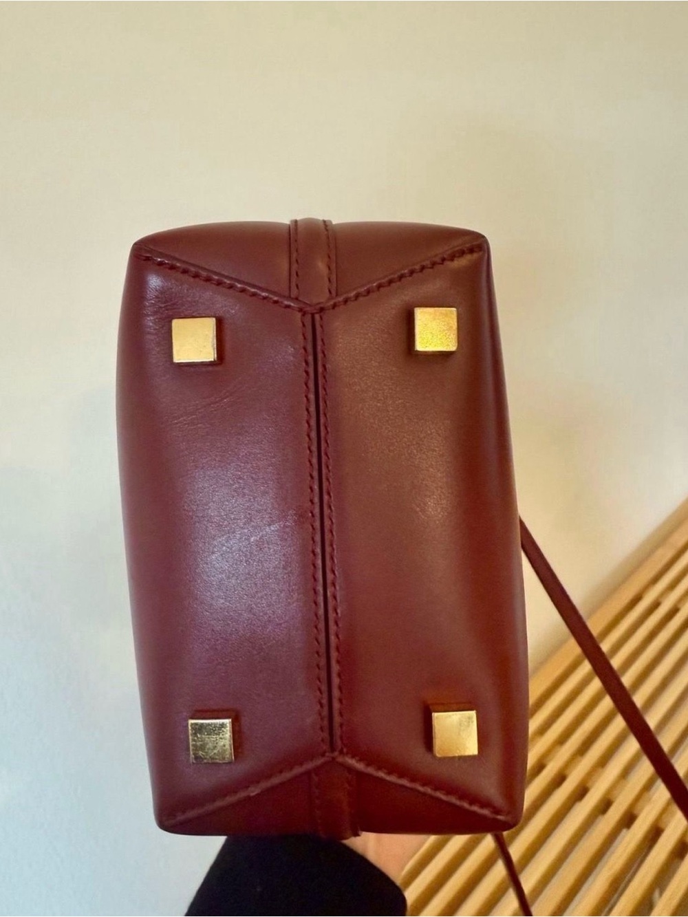 Saint Laurent Wine Red Leather Mini Bucket Bag with Gold YSL - Picture 3 of 6